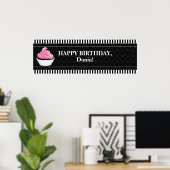 CUSTOM Cupcake and Damask Birthday Banner Poster (Heimbüro)