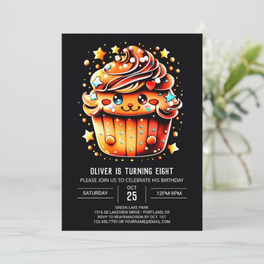 Custom Cupcake Wonderland Muffin Geburtstag Einladung (Stehend Vorderseite)