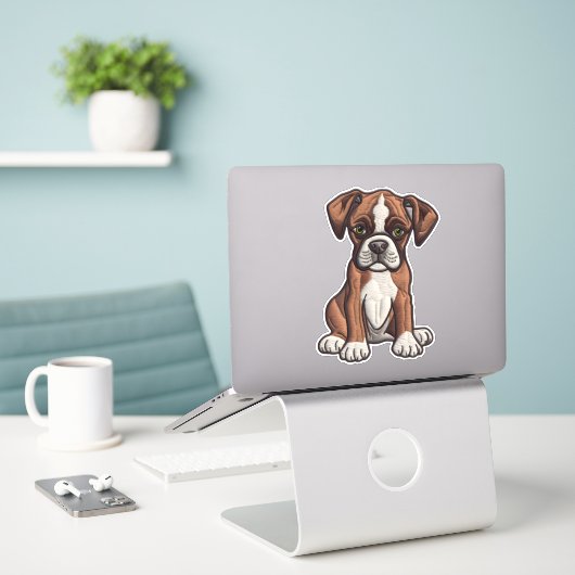CUSTOM CUT Boxer Dog Digital Patch Sticker (Laptop auf Schreibtisch)