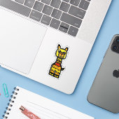 Custom-Cut Vinyl Sticker - Arnie Alpaca (Laptop mit iPhone)