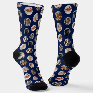 Custom Cute 8-Photo Pet Collage | Navy Blue Socken