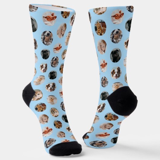 Custom Cute 8-Photo Pet Collage | Pastel Blue Socken (Gewinkelt)