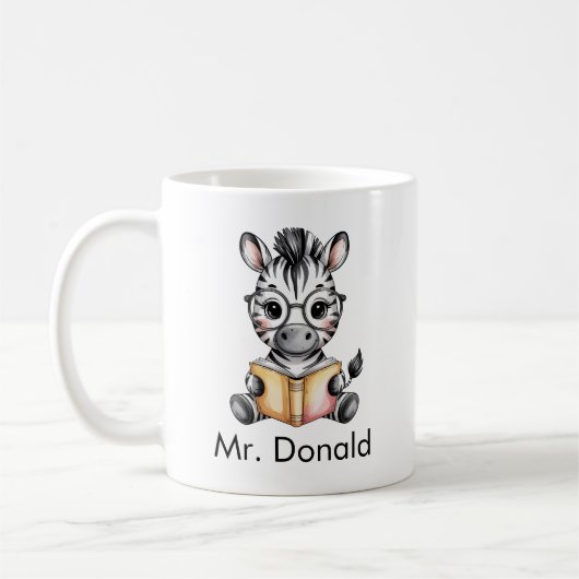 Custom Cute Baby Zebra Reading a Book Kaffeetasse (Links)