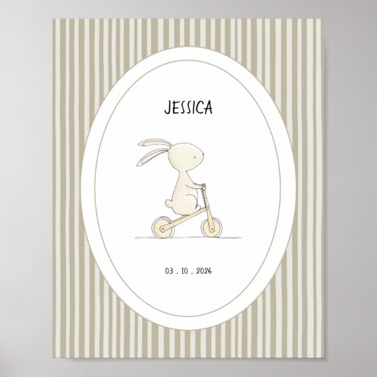 Custom Cute Bunny Nursery Name Date Poster (Vorne)