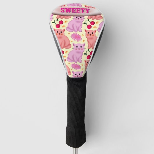 Custom Cute Cat Cherry Floral Pattern Golf Headcover (Vorderseite)