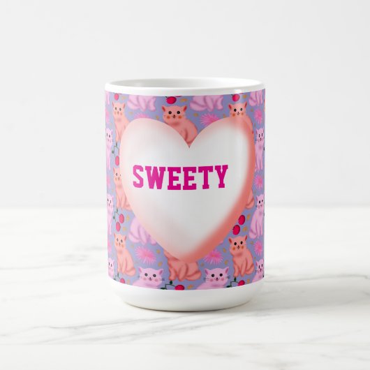 Custom Cute Cat Cherry Floral Pattern Kaffeetasse (Mittel)