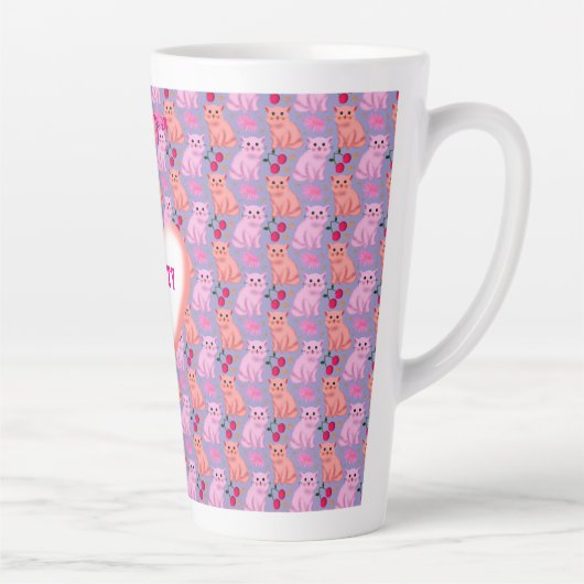 Custom Cute Cat Cherry Floral Pattern Milchtasse (Rechts)