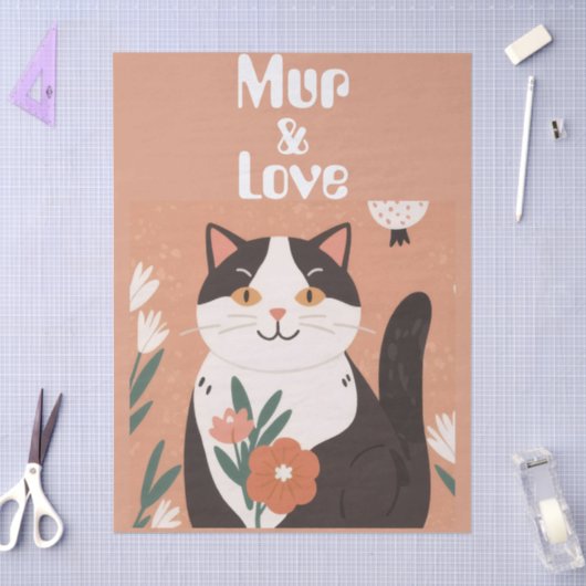 Custom Cute Cat with Mur and Love Decoupage Seidenpapier (Basteln)