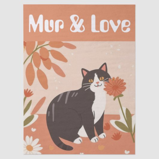 Custom Cute Cat with Mur and Love Decoupage Seidenpapier (Vorderseite)