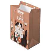 Custom Cute Cat with Mur and Love Mittlere Geschenktüte (Vorderseite Schrägansicht)