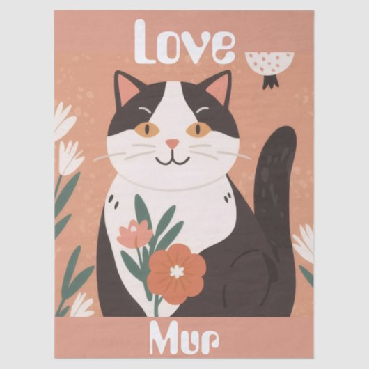 Custom Cute Cat with Mur and Love Seidenpapier (Vorderseite)
