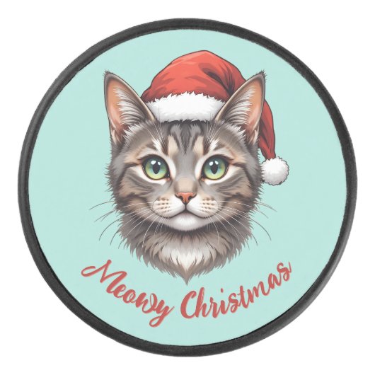 Custom Cute Christmas Cat with Santa Hat Eishockey Puck (Vorderseite)