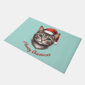 Custom Cute Christmas Cat with Santa Hat Fußmatte (Schrägansicht)