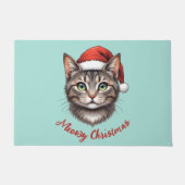Custom Cute Christmas Cat with Santa Hat Fußmatte (Vorderseite)