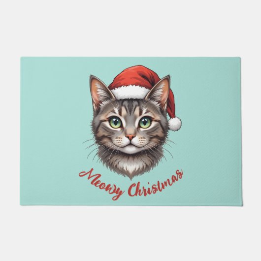 Custom Cute Christmas Cat with Santa Hat Fußmatte (Vorderseite)