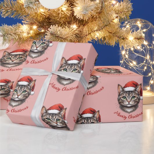 Custom Cute Christmas Cat with Santa Hat Geschenkpapier (Feiertage)