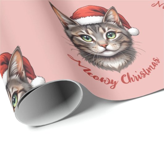 Custom Cute Christmas Cat with Santa Hat Geschenkpapier (Rolleneckpunkt)