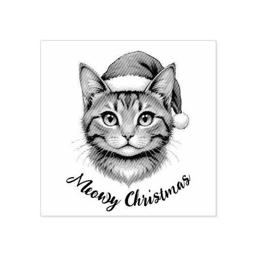 Custom Cute Christmas Cat with Santa Hat Gummistempel (Prägung)
