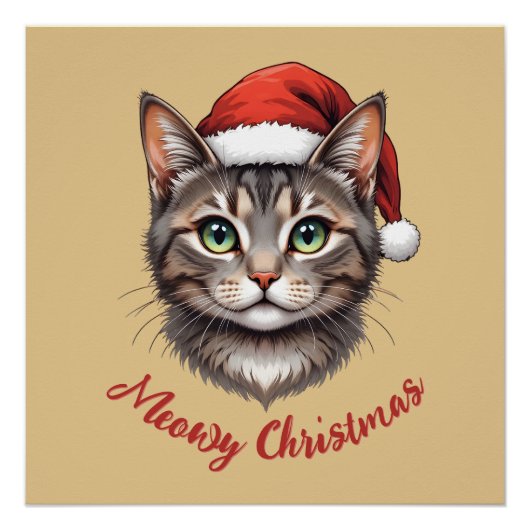 Custom Cute Christmas Cat with Santa Hat Poster (Vorderseite)