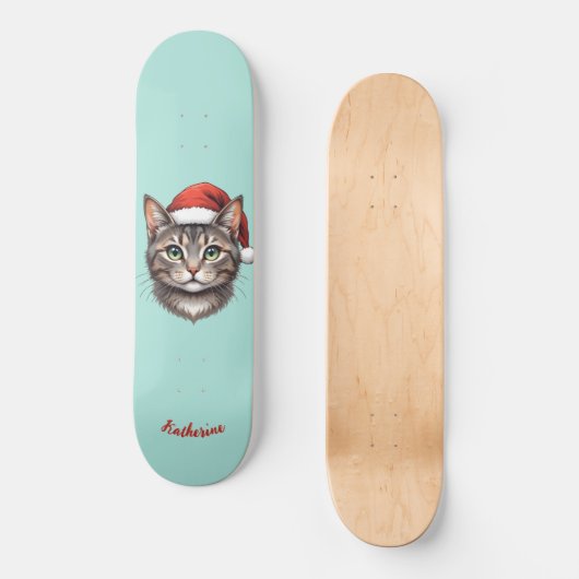 Custom Cute Christmas Cat with Santa Hat Skateboard (Vorderseite)
