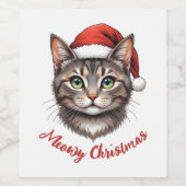 Custom Cute Christmas Cat with Santa Hat Weinetikett (Einzelnes Label)