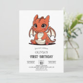 Custom Cute Digital Dragon 1. Geburtstag Einladung (Stehend Vorderseite)