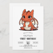 Custom Cute Digital Dragon 1. Geburtstag Einladung (Vorne/Hinten)