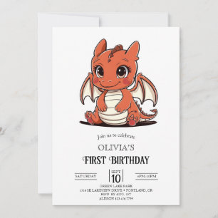 Custom Cute Digital Dragon 1. Geburtstag Einladung