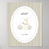 Custom Cute Duck Race Car Nursery Name Date Poster (Vorne)