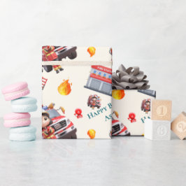 Custom Cute Fun 3D Firefighter Girls Birthday | Geschenkpapier