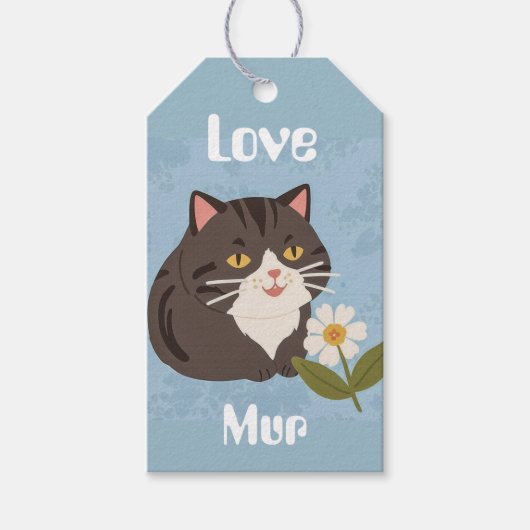 Custom Cute Gray Cat with Mur and Love Geschenkanhänger (Vorderseite)