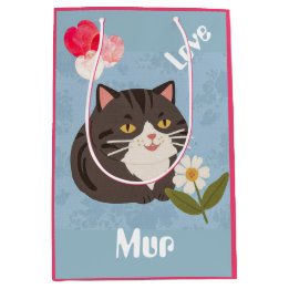 Custom Cute Gray Cat with Mur and Love Mittlere Geschenktüte