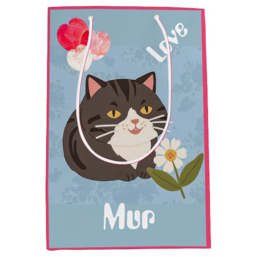 Custom Cute Gray Cat with Mur and Love Mittlere Geschenktüte (Vorderseite)