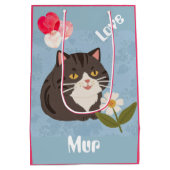 Custom Cute Gray Cat with Mur and Love Mittlere Geschenktüte (Rückseite)