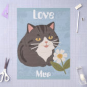 Custom Cute Gray Cat with Mur and Love Seidenpapier (Basteln)