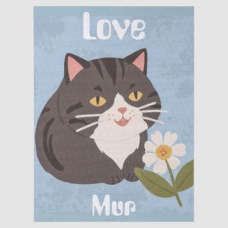 Custom Cute Gray Cat with Mur and Love Seidenpapier