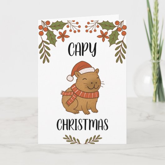 Custom Cute Hand Drawn Capybara Pun Christmas  Karte (Vorderseite)