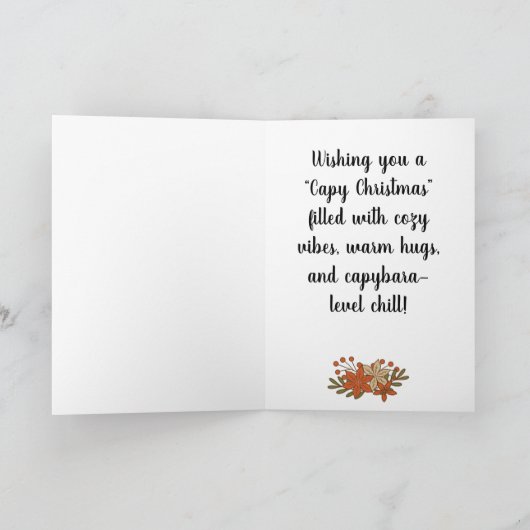 Custom Cute Hand Drawn Capybara Pun Christmas Karte (Innenseite)