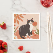 Custom Cute Happy Cat with Spring Flowers  Serviette (Beispiel)