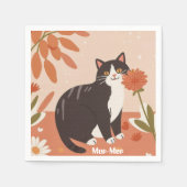 Custom Cute Happy Cat with Spring Flowers  Serviette (Vorderseite)