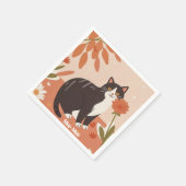 Custom Cute Happy Cat with Spring Flowers  Serviette (Ecke)