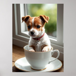 Custom Cute Jack Russell Puppy in Teacup Wall Art Poster