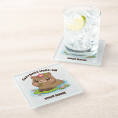 Custom Cute Kawaii Capybara Mode Glass Coaster Glasuntersetzer (Schrägansicht)
