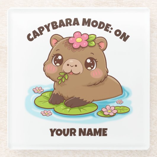 Custom Cute Kawaii Capybara Mode Glass Coaster Glasuntersetzer (Vorderseite)