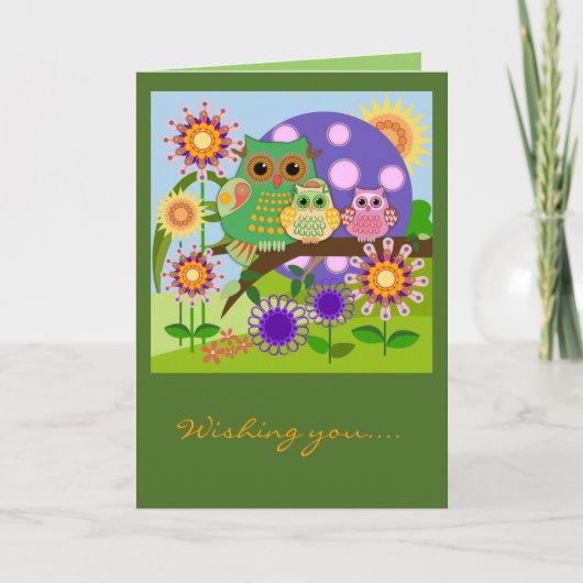Custom Cute Owls Floral Birthday card w Text Karte (Vorderseite)