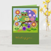 Custom Cute Owls Floral Birthday card w Text Karte (Gelbe Blume)