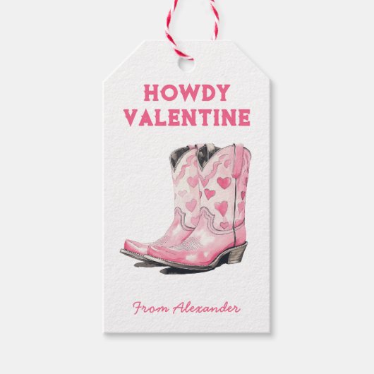 Custom Cute Pink Cowboy Boot Howdy Valentine's  Geschenkanhänger (Vorderseite)