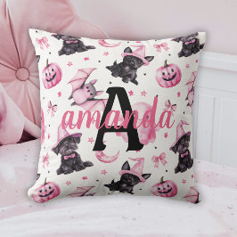 Custom Cute Pink Halloween Pattern With Black Dogs Kissen