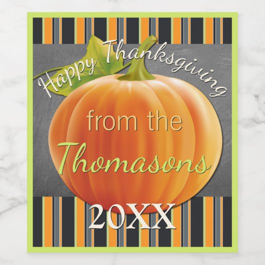Custom Cute Pumpkin Orange Green Stripes Pattern Weinetikett (Einzelnes Label)
