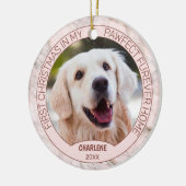 Custom Cute Puppy Photo On Chic Gray Pink Marble Keramik Ornament (Links)